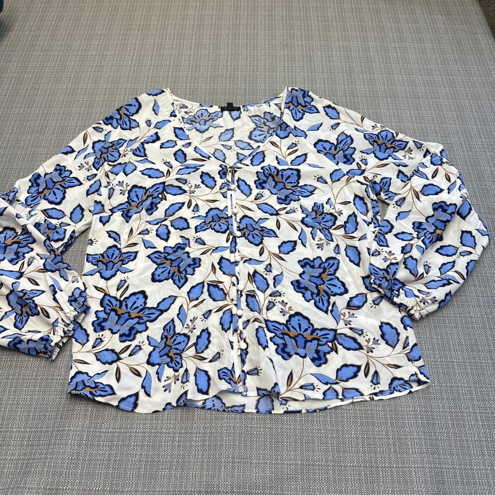 Talbots Top Medium Coastal Blue Floral‎ Boho Peasant Blouse Talbots EcoVero
